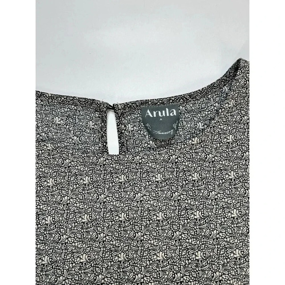 Arula Dress Womens 1X Mini Babydoll Black White Floral Pockets Flutter Sleeve - Picture 3 of 8